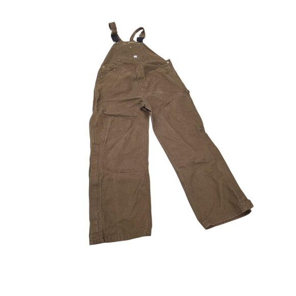 Berne Bib Overall 44 X 34 Brown Unlined Duck Carpenter Zip Ankle Workwear - Picture 1 of 11